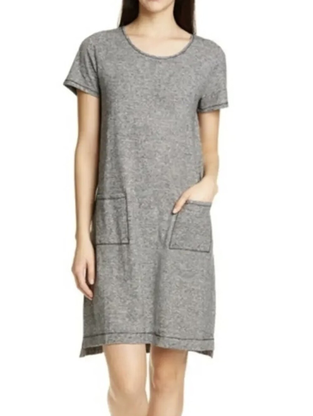 Eileen Fisher Hemp / Organic Cotton Short Sleeve Ministripe T-Shirt Dress - Sz M